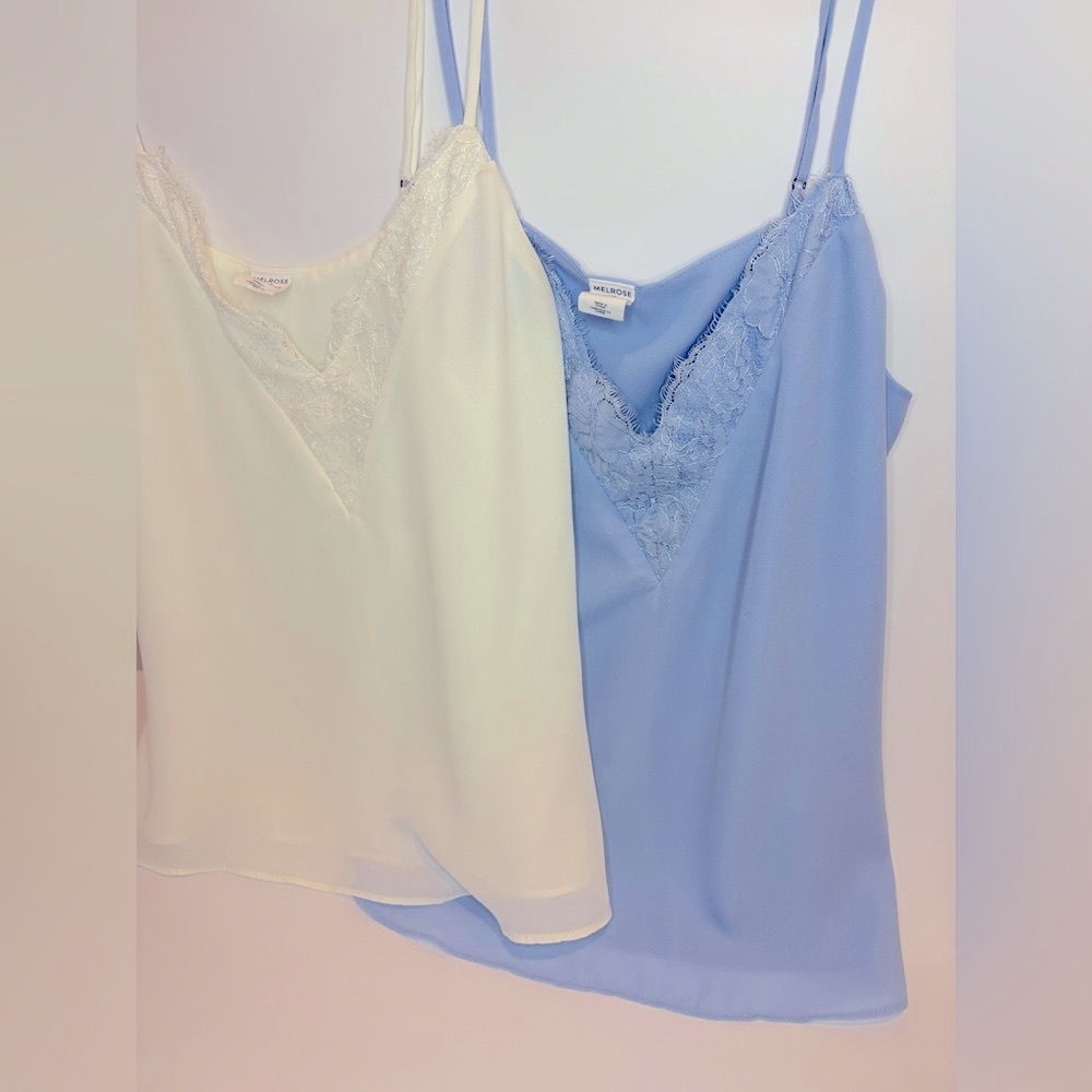 Nordstrom Rack White and Blue Lace Trim Camisoles